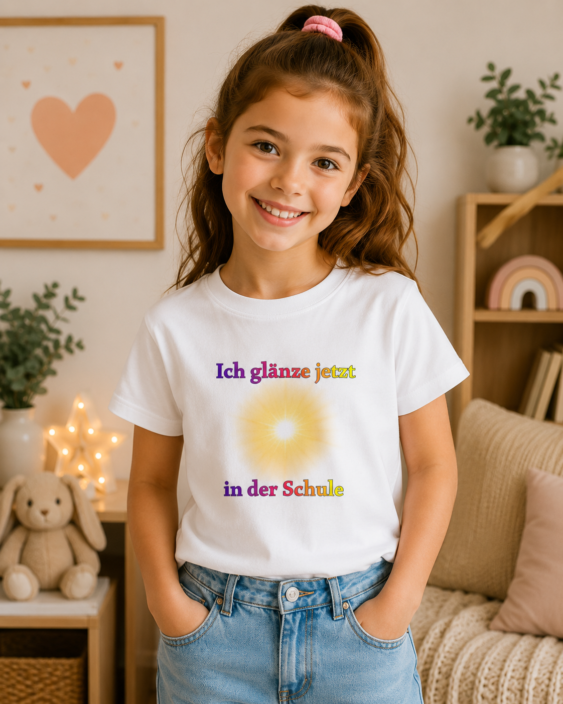 Ich glänze jetzt in der Schule Kinder T-Shirt | Einschulung Mädchen | Süßes Schulstart Shirt