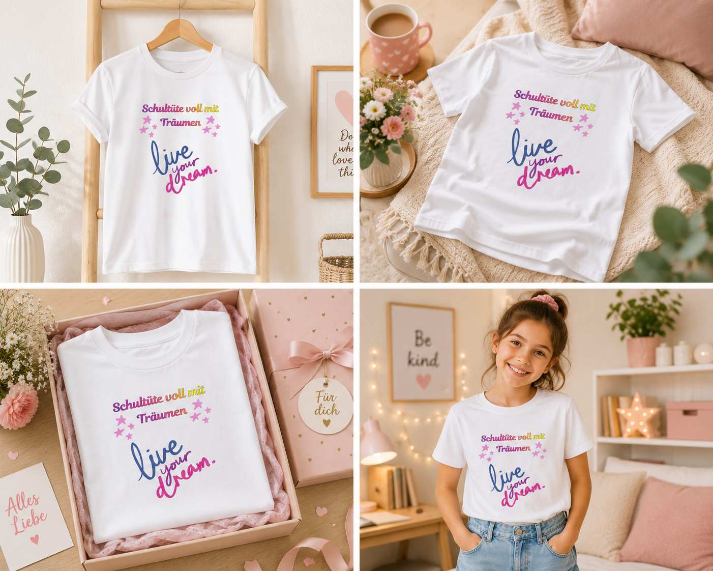 Schultüte voll mit Träumen Kinder T-Shirt | Einschulung Mädchen | Süßes Schulstart Shirt