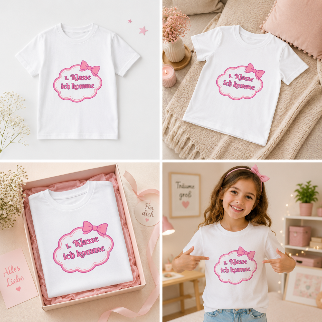 1. Klasse ich komme Kinder T-Shirt | Einschulung Mädchen | Süßes Schulstart Shirt mit Schleife