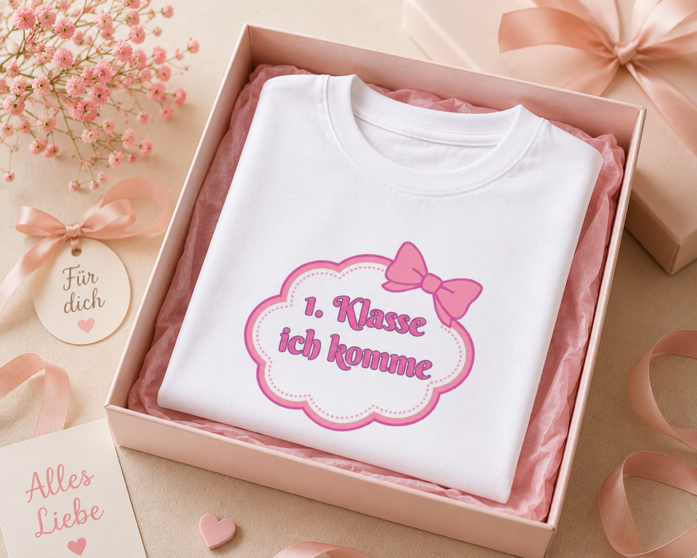 1. Klasse ich komme Kinder T-Shirt | Einschulung Mädchen | Süßes Schulstart Shirt mit Schleife