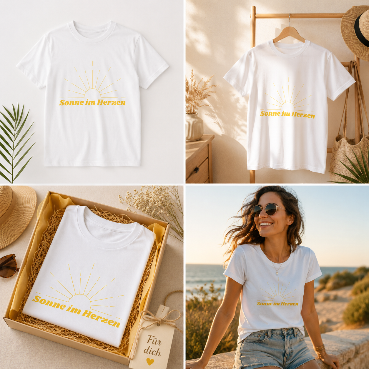 Sonne im Herzen T-Shirt | Sommer Shirt für Damen & Herren | Minimalistisches Sonnen Design