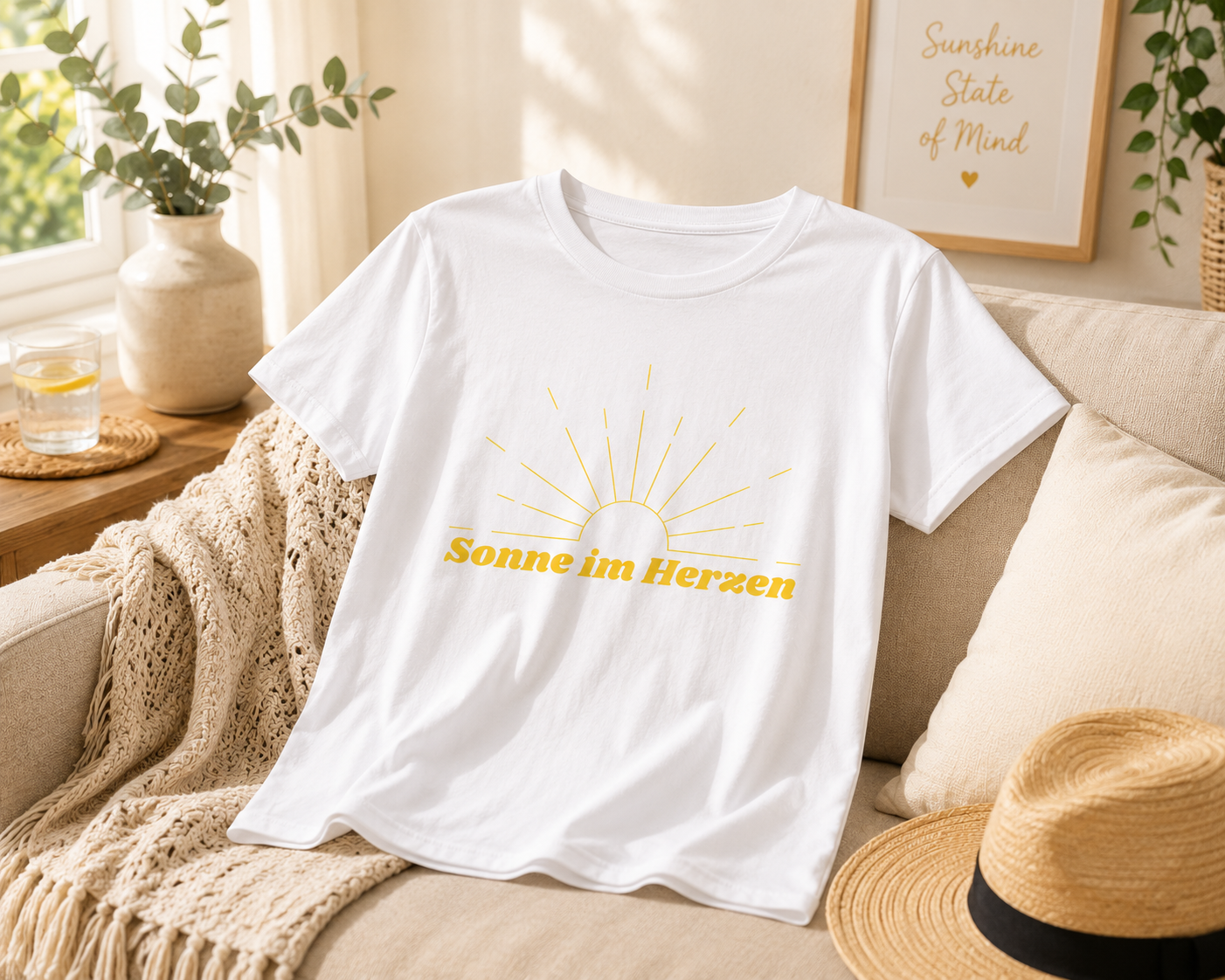 Sonne im Herzen T-Shirt | Sommer Shirt für Damen & Herren | Minimalistisches Sonnen Design