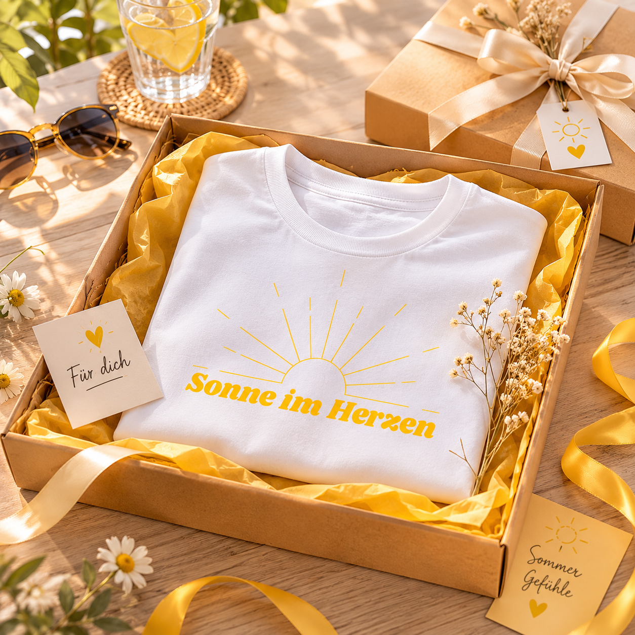 Sonne im Herzen T-Shirt | Sommer Shirt für Damen & Herren | Minimalistisches Sonnen Design