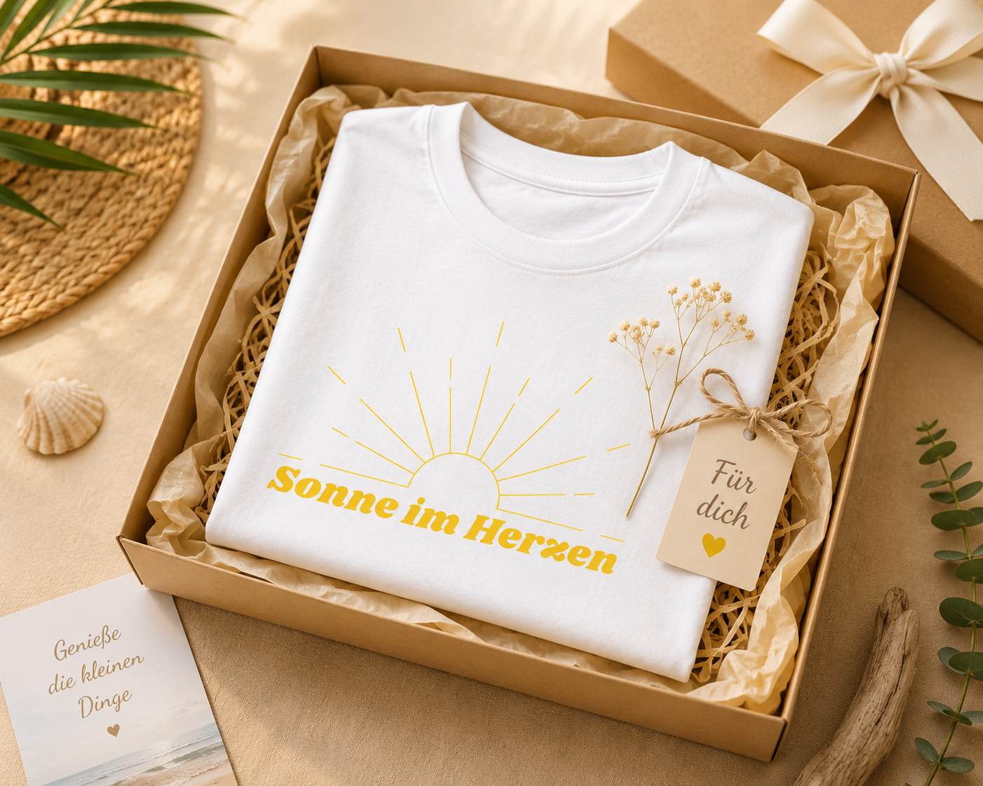 Sonne im Herzen T-Shirt | Sommer Shirt für Damen & Herren | Minimalistisches Sonnen Design
