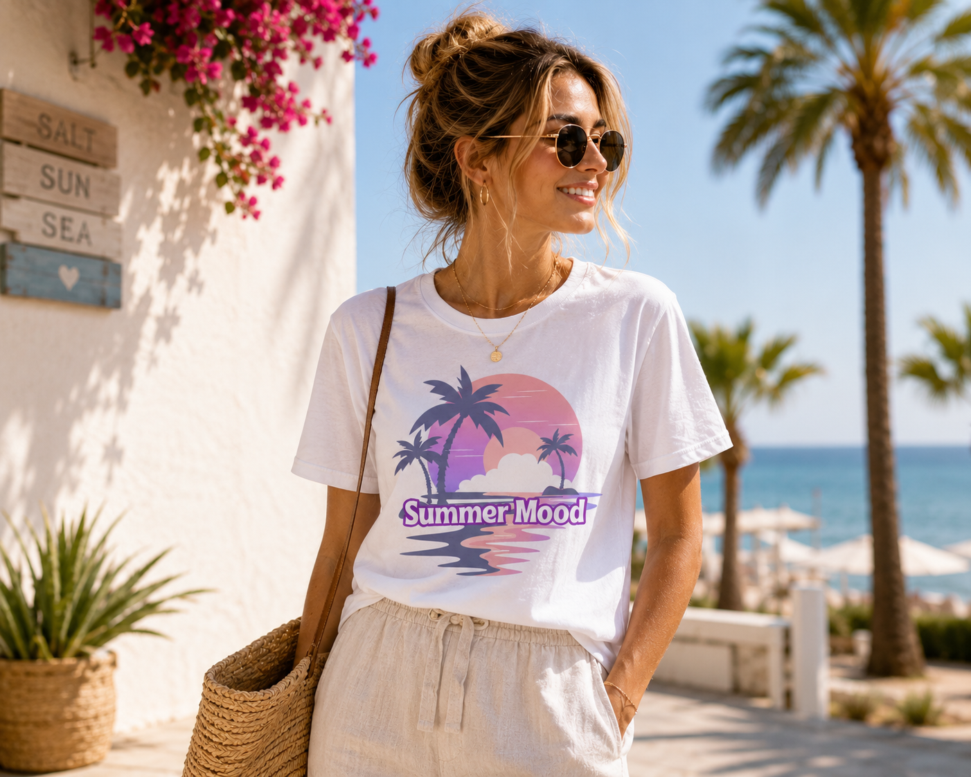 Summer Mood T-Shirt | Sommer Shirt für Damen & Herren | Urlaub Strand Sunset Palmen Shirt