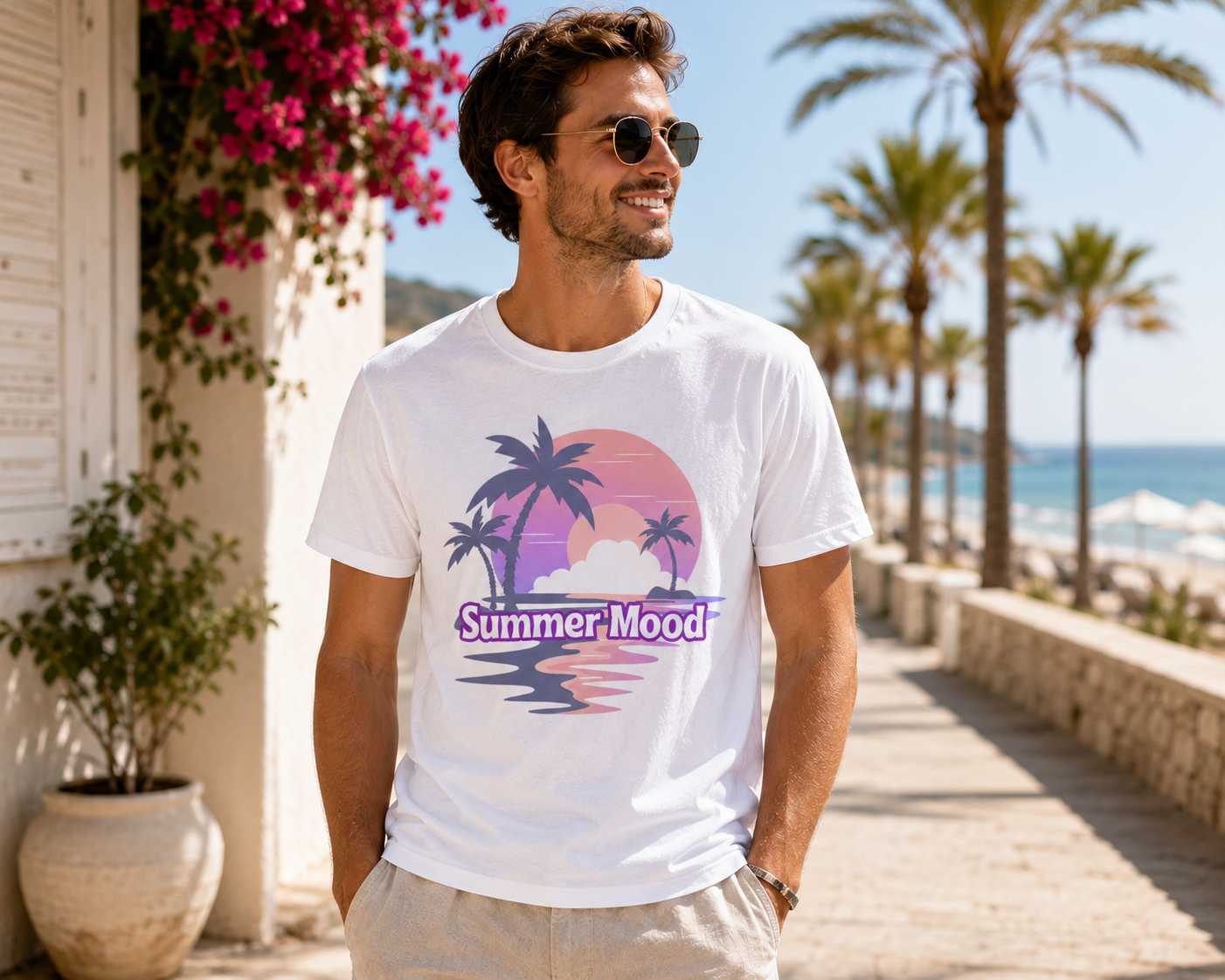 Summer Mood T-Shirt | Sommer Shirt für Damen & Herren | Urlaub Strand Sunset Palmen Shirt