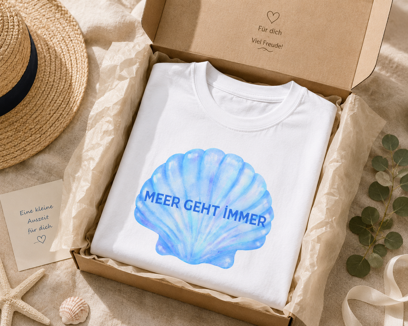 Meer geht immer T-Shirt | Sommer Shirt mit Muschel | Urlaub Meer Strand Shirt Damen Herren