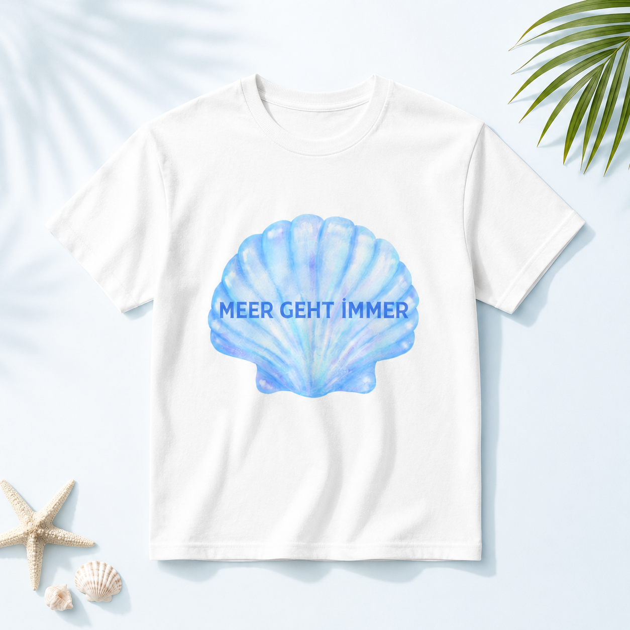 Meer geht immer T-Shirt | Sommer Shirt mit Muschel | Urlaub Meer Strand Shirt Damen Herren