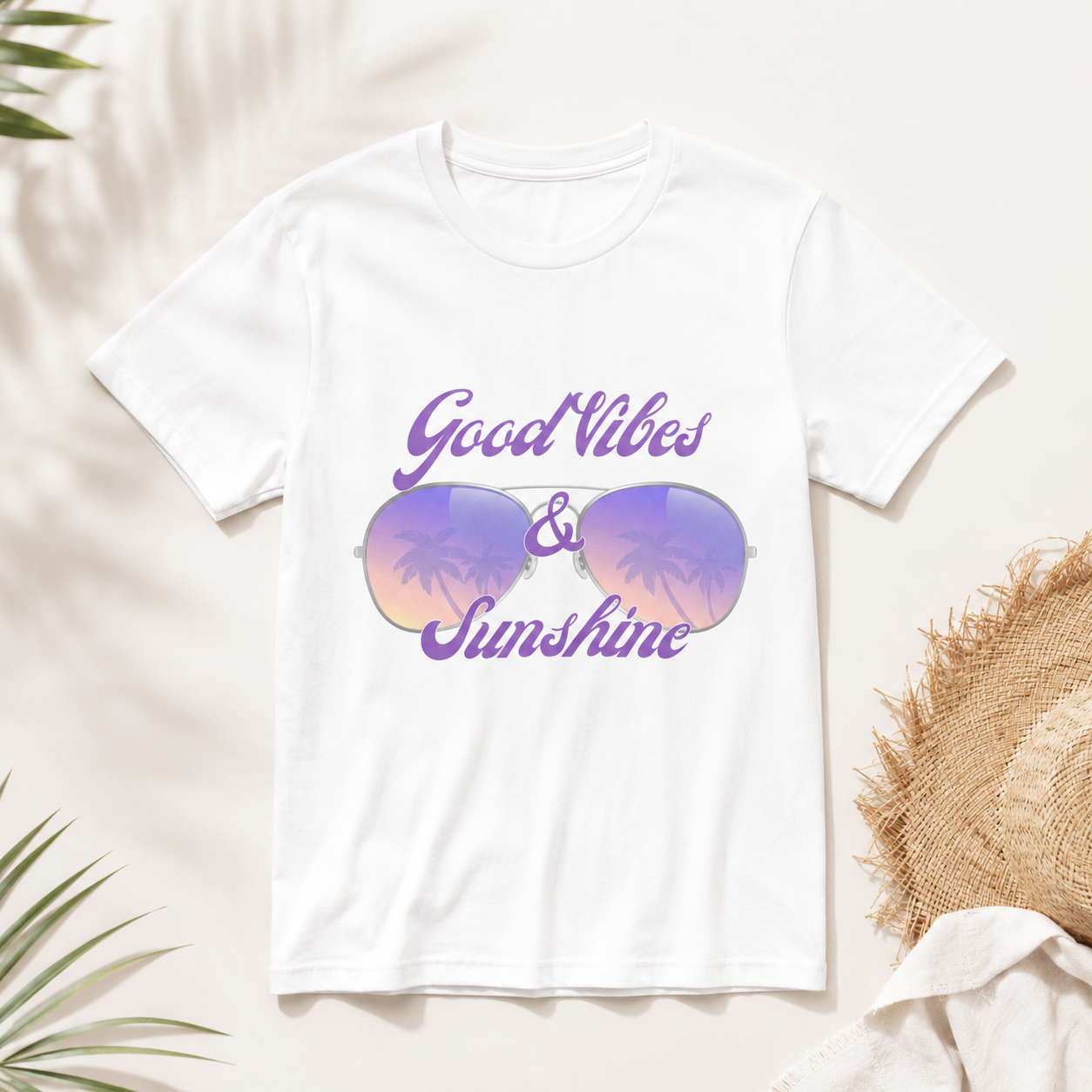 Good Vibes & Sunshine T-Shirt | Sommer Shirt Damen Herren | Urlaub Strand Sonnenbrille Shirt