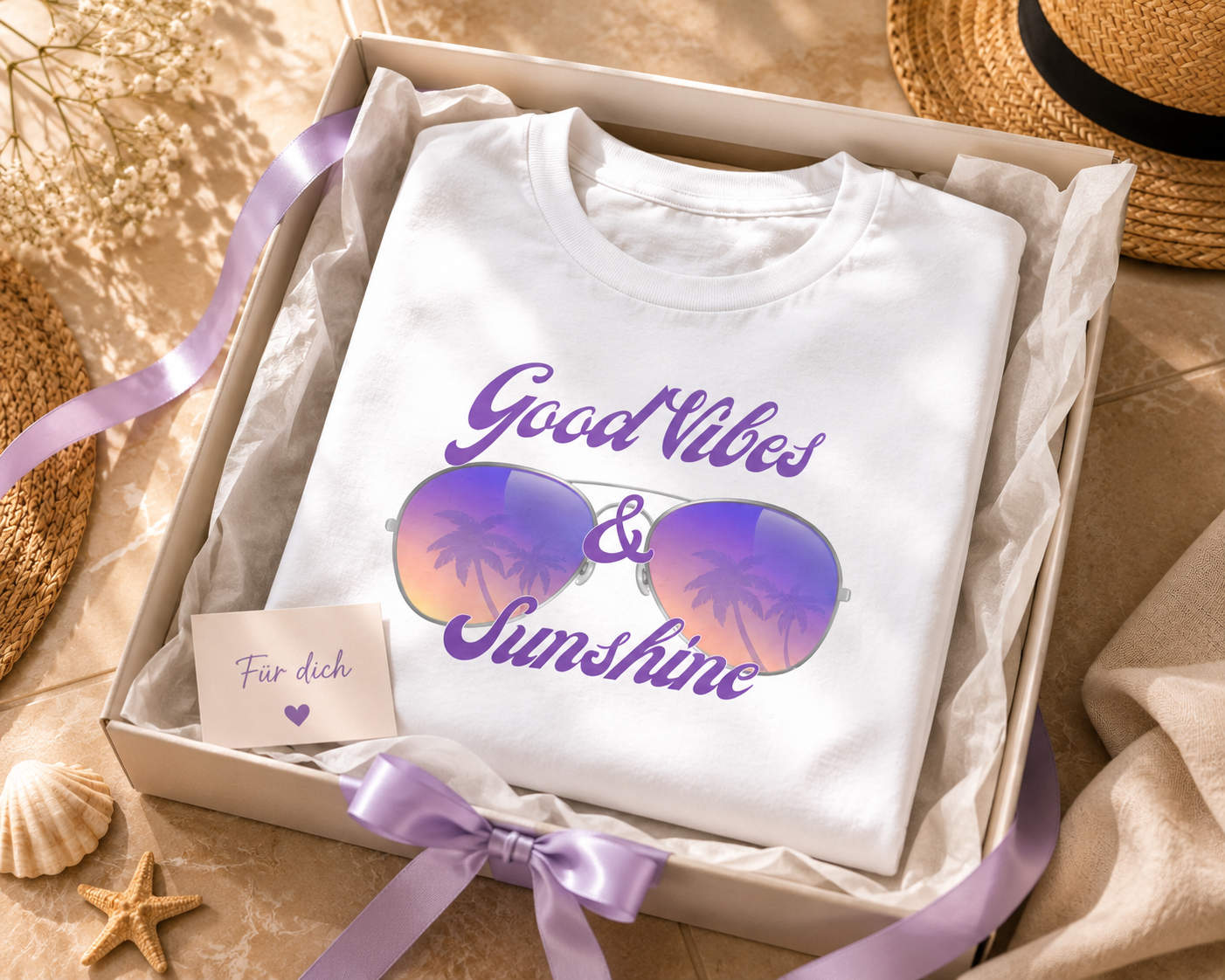 Good Vibes & Sunshine T-Shirt | Sommer Shirt Damen Herren | Urlaub Strand Sonnenbrille Shirt