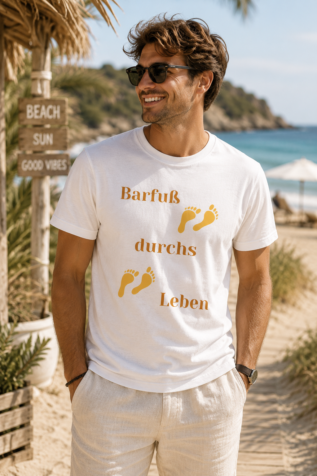 Barfuß durchs Leben T-Shirt | Sommer Shirt Damen Herren | Beach Vibes Shirt | Urlaub Strand Outfit