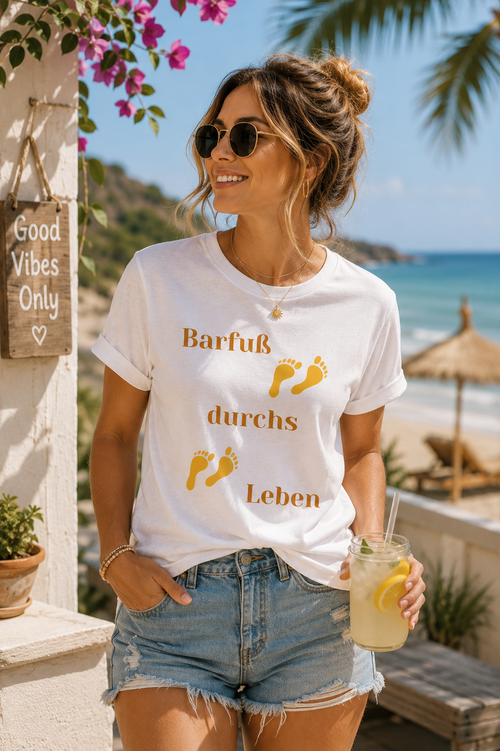 Barfuß durchs Leben T-Shirt | Sommer Shirt Damen Herren | Beach Vibes Shirt | Urlaub Strand Outfit