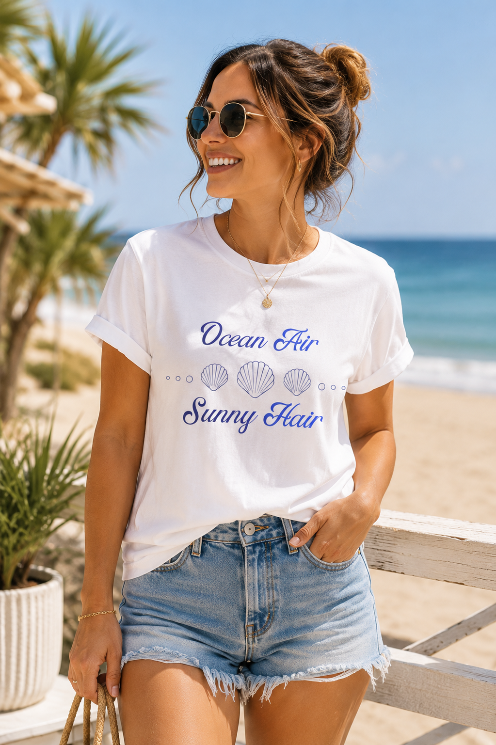 Ocean Air & Sunny Hair T-Shirt | Sommer Shirt Damen Herren | Strand Urlaub Shirt | Beach Vibes Outfit