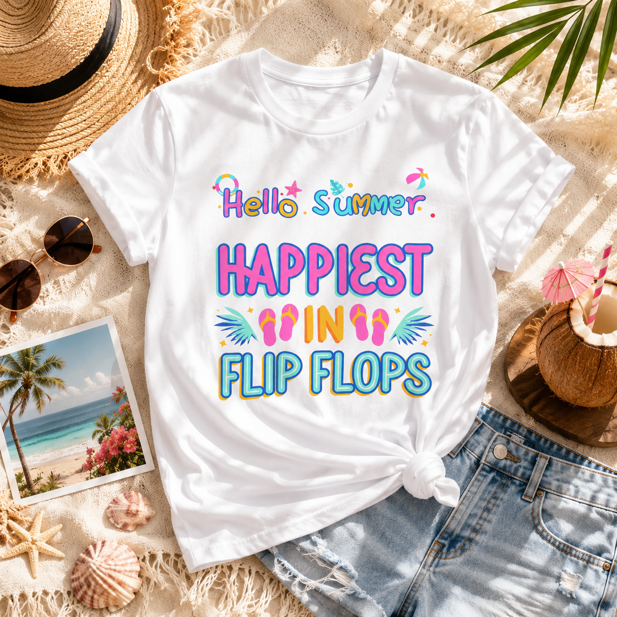 Happiest in Flip Flops – Sommer T-Shirt für Urlaub & Strand