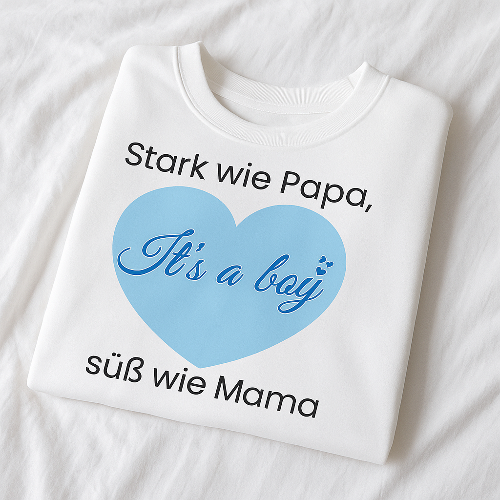 Stark wie Papa, süß wie Mama Sweatshirt – It’s a Boy Sweatshirt – Süßes Baby & Familien Sweatshirt