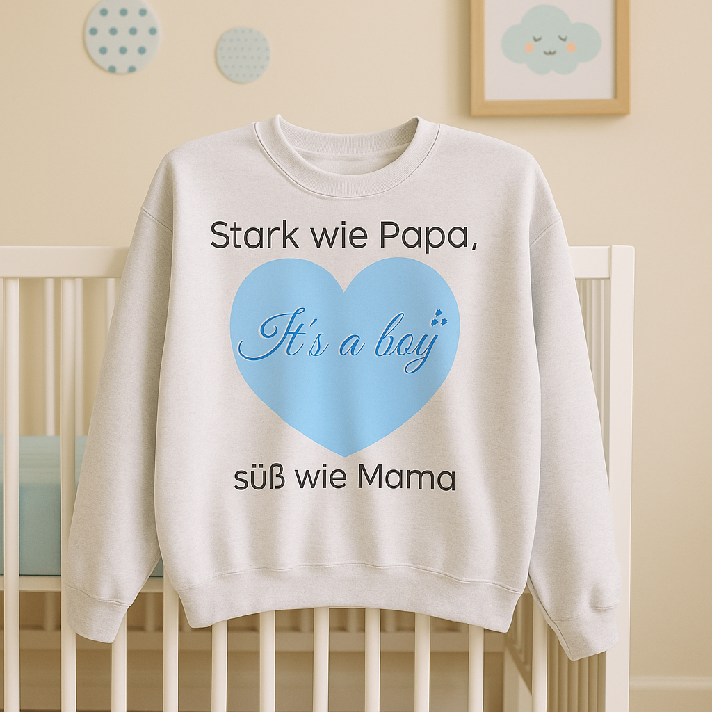 Stark wie Papa, süß wie Mama Sweatshirt – It’s a Boy Sweatshirt – Süßes Baby & Familien Sweatshirt