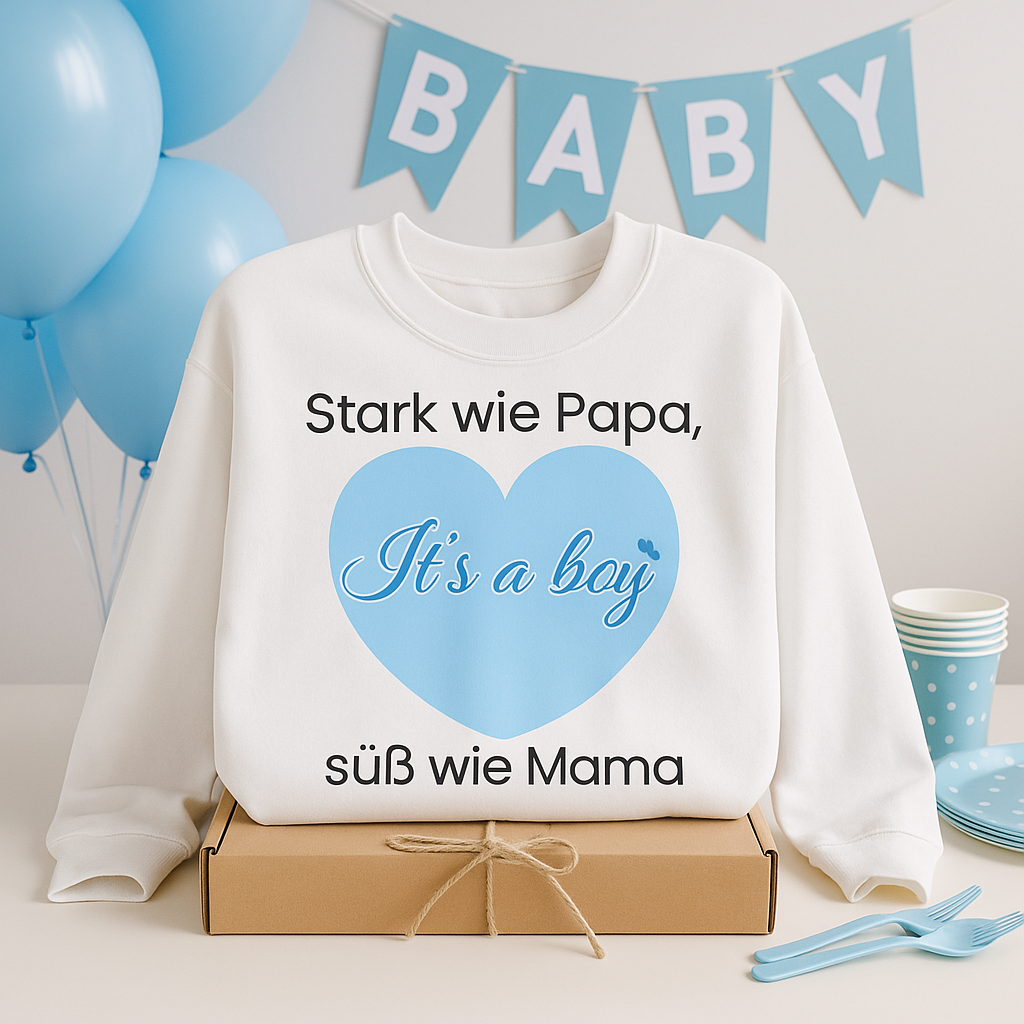 Stark wie Papa, süß wie Mama Sweatshirt – It’s a Boy Sweatshirt – Süßes Baby & Familien Sweatshirt