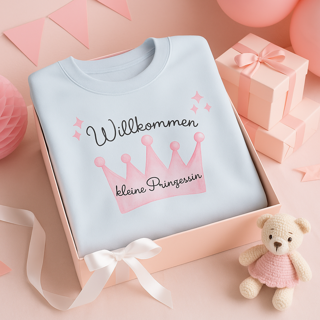 Willkommen kleine Prinzessin Sweatshirt – Süßes Schwangerschaft & Baby Sweatshirt – Geschenk zur Geburt Mädchen