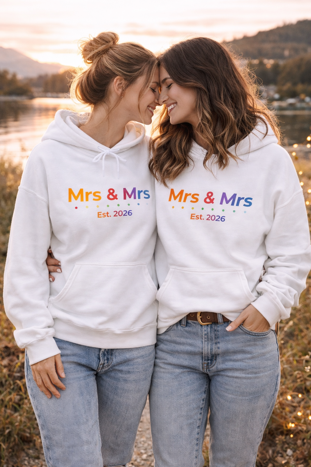 Hoodie „Mrs & Mrs Est. 2026“ – Hochzeit Hoodie für Frauen – Partnerlook – Weiß & Schwarz