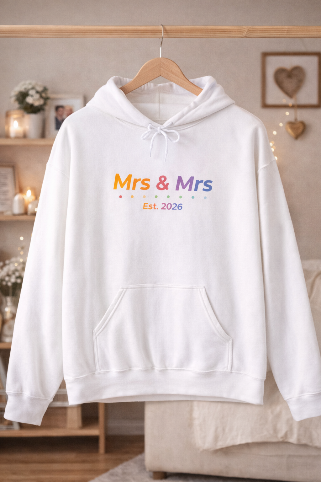 Hoodie „Mrs & Mrs Est. 2026“ – Hochzeit Hoodie für Frauen – Partnerlook – Weiß & Schwarz