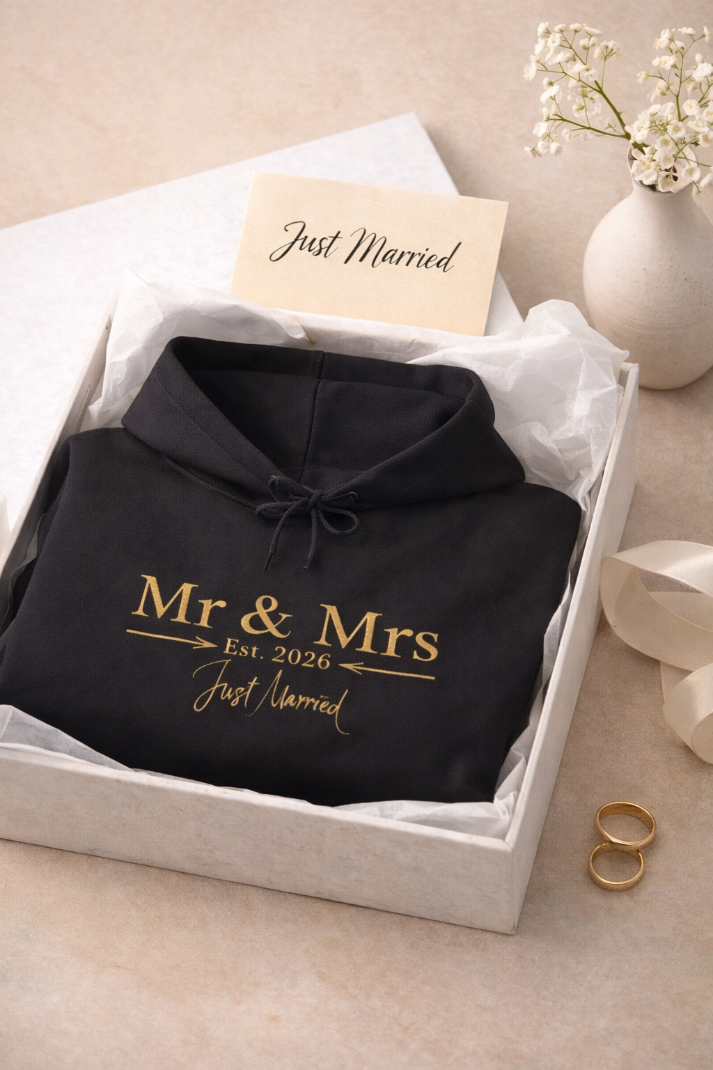 Hoodie „Mr & Mrs Est. 2026“ – Hochzeits Hoodie für Paare – Just Married Geschenk