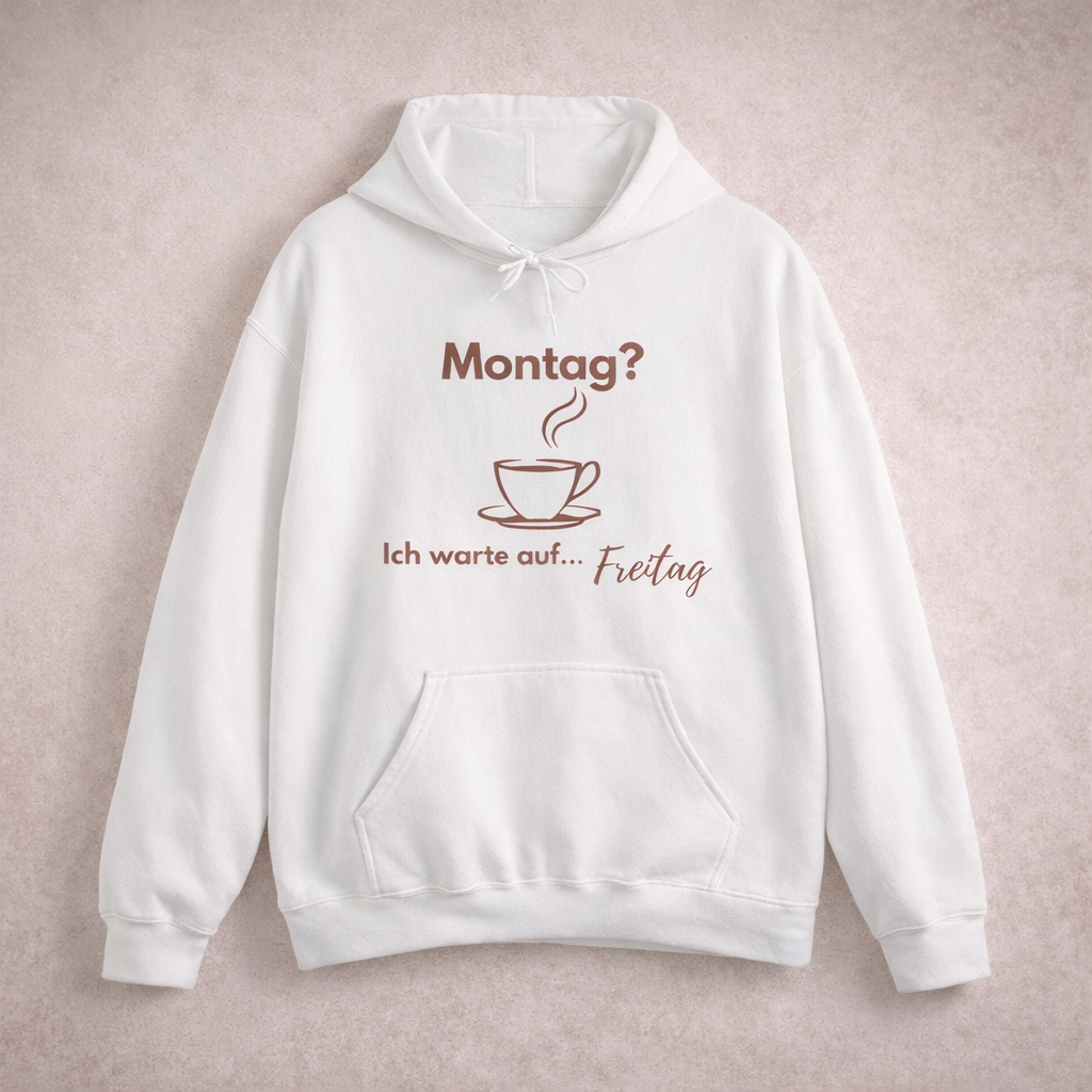 Montag? Ich warte auf Freitag Hoodie – Lustiger Kaffee Hoodie – Cozy Hoodie für Alltag & Büro