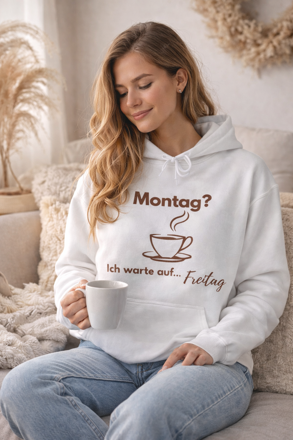 Montag? Ich warte auf Freitag Hoodie – Lustiger Kaffee Hoodie – Cozy Hoodie für Alltag & Büro