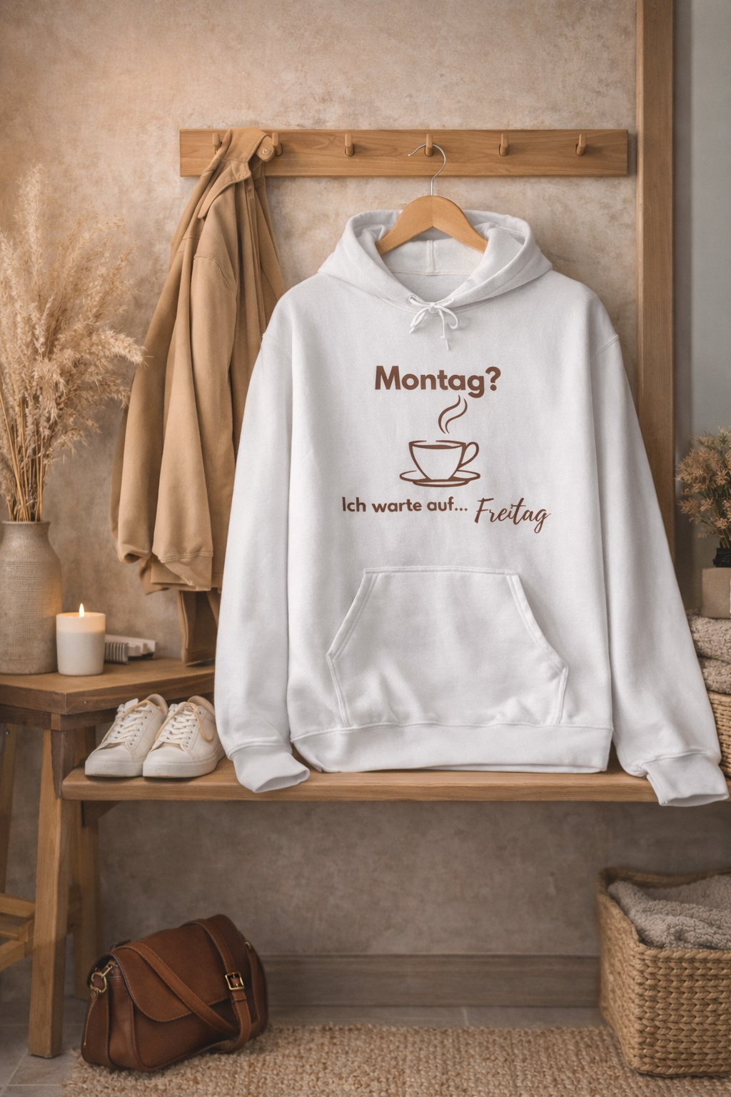 Montag? Ich warte auf Freitag Hoodie – Lustiger Kaffee Hoodie – Cozy Hoodie für Alltag & Büro