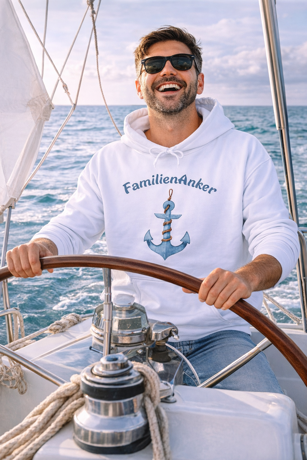 FamilienAnker Hoodie – Geschenk für Papa – Maritimer Kapuzenpullover für Väter – Vatertag Geschenk