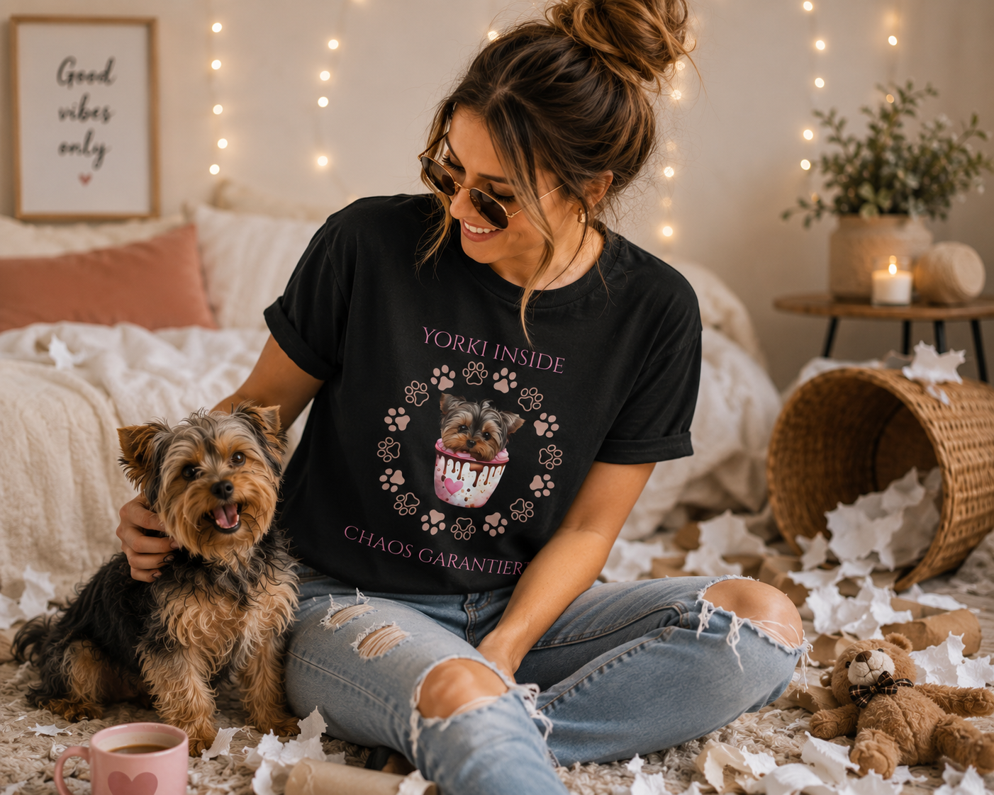 Yorki Inside – Chaos garantiert | Lustiges Yorkshire Terrier T-Shirt für Hundeliebhaber | Hunde Shirt Damen & Herren