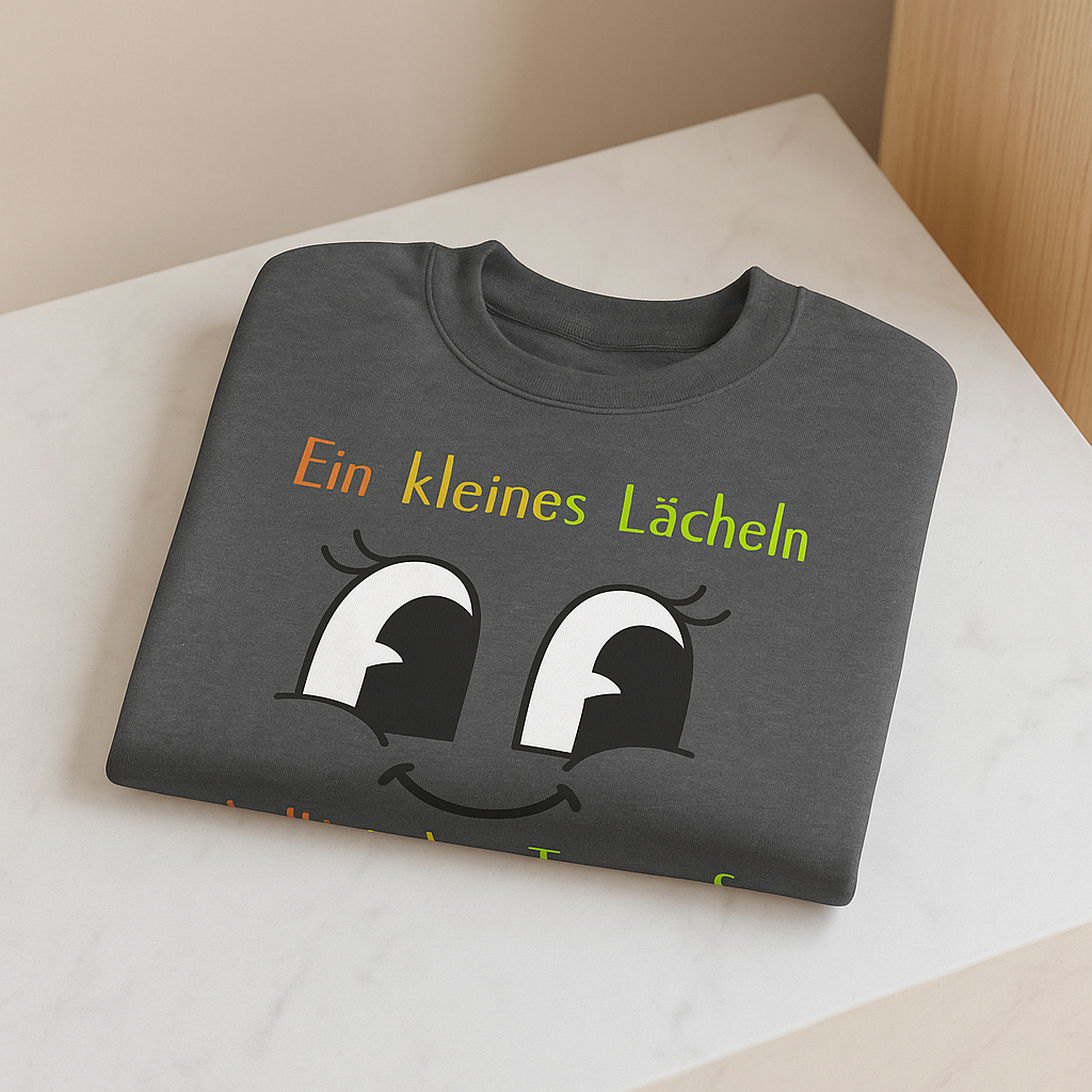 Ein kleines Lächeln hellt jeden Tag auf Sweatshirt – Süßer Spruch Pullover – Gute Laune Geschenk – Motiv mit Gesicht