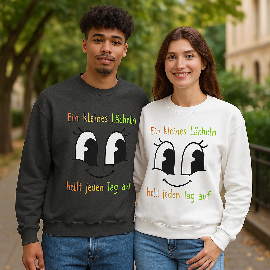 Ein kleines Lächeln hellt jeden Tag auf Sweatshirt – Süßer Spruch Pullover – Gute Laune Geschenk – Motiv mit Gesicht