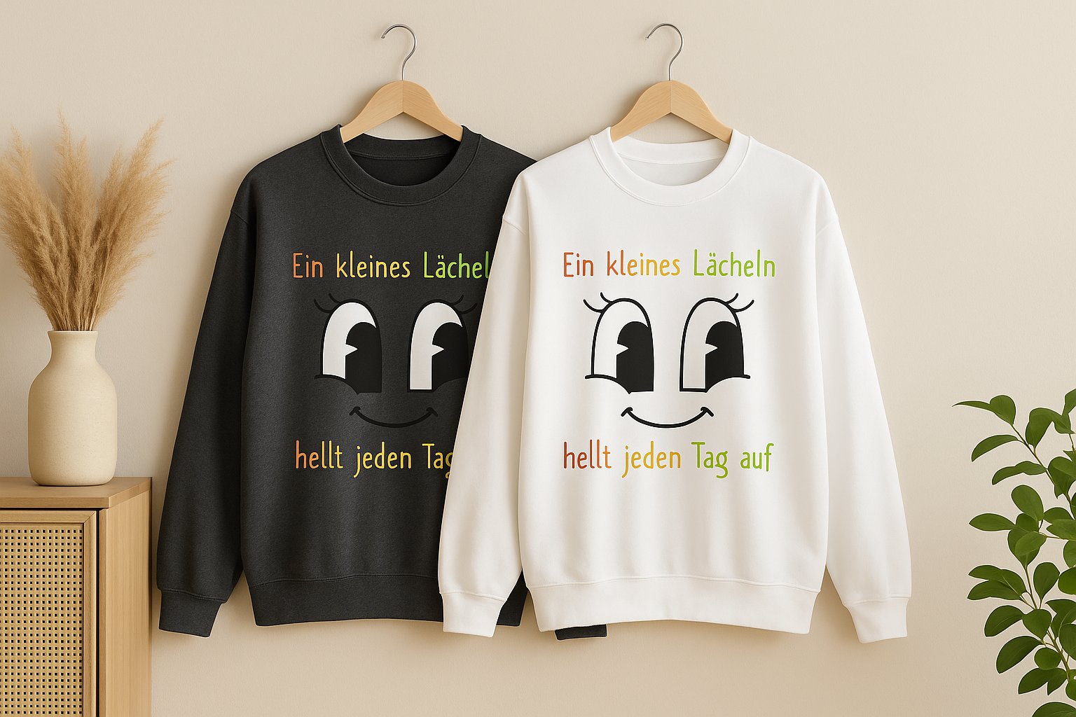 Ein kleines Lächeln hellt jeden Tag auf Sweatshirt – Süßer Spruch Pullover – Gute Laune Geschenk – Motiv mit Gesicht