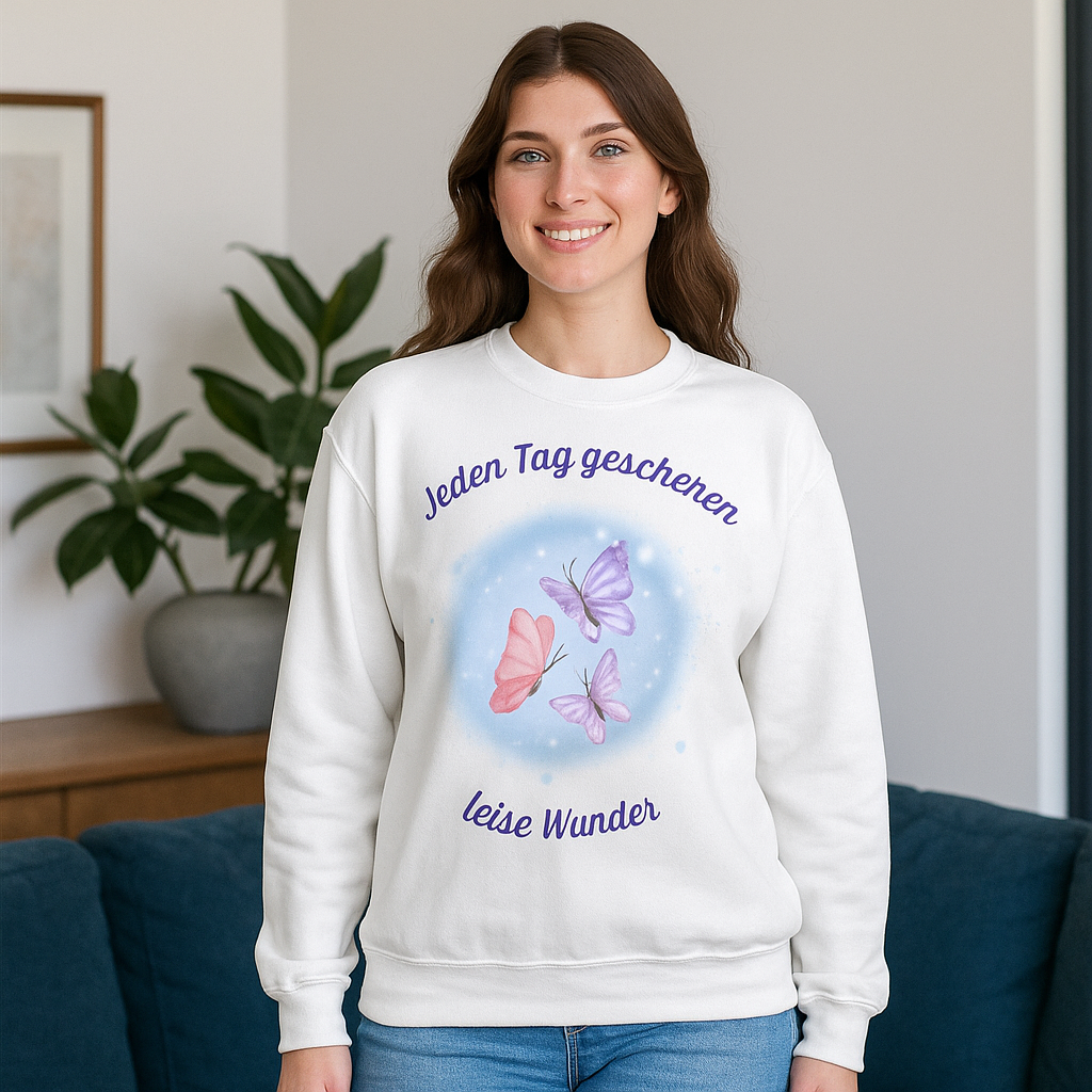 Jeden Tag geschehen leise Wunder Sweatshirt – Schmetterling Sweatshirt – Motivations Sweatshirt Damen & Herren