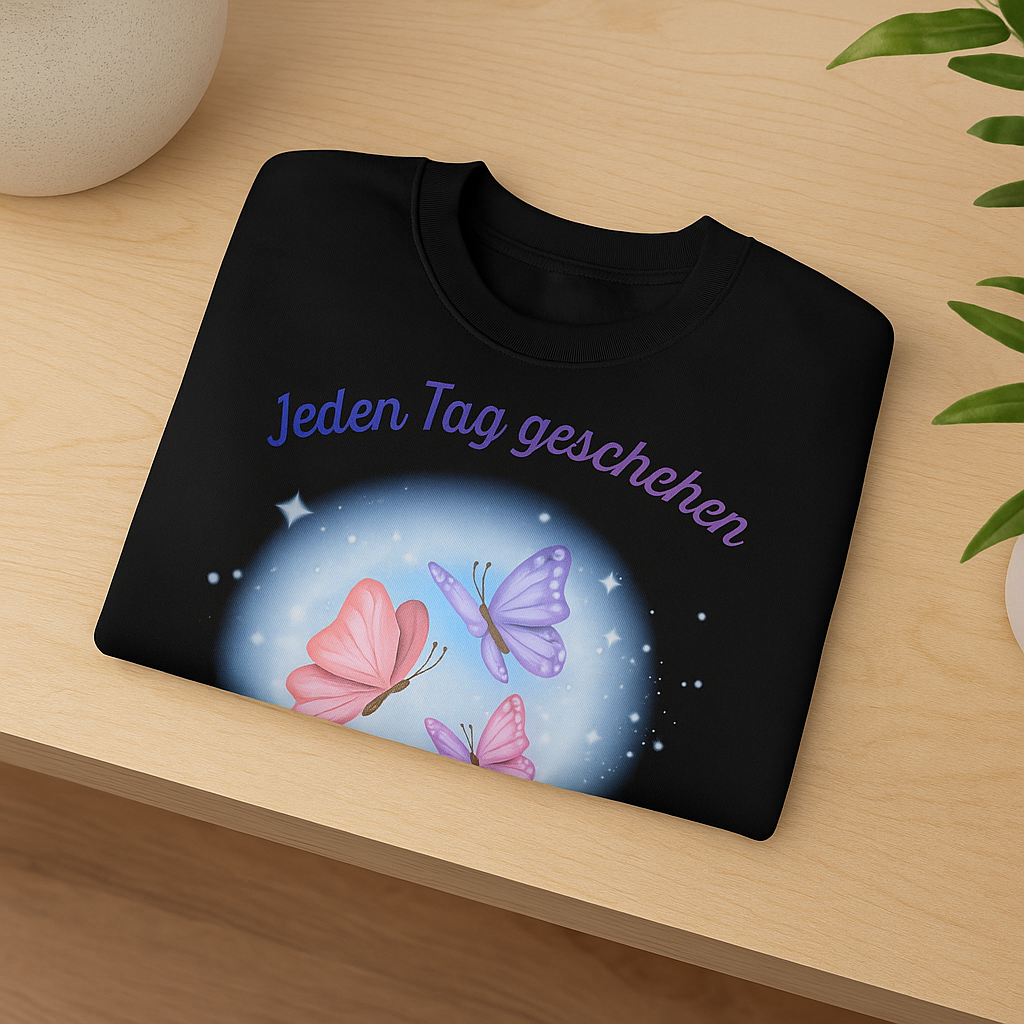 Jeden Tag geschehen leise Wunder Sweatshirt – Schmetterling Sweatshirt – Motivations Sweatshirt Damen & Herren