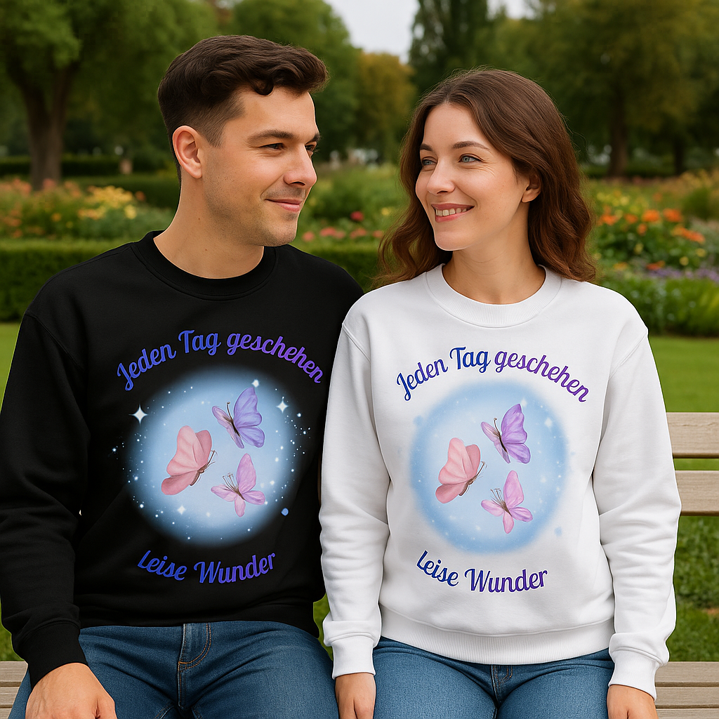 Jeden Tag geschehen leise Wunder Sweatshirt – Schmetterling Sweatshirt – Motivations Sweatshirt Damen & Herren