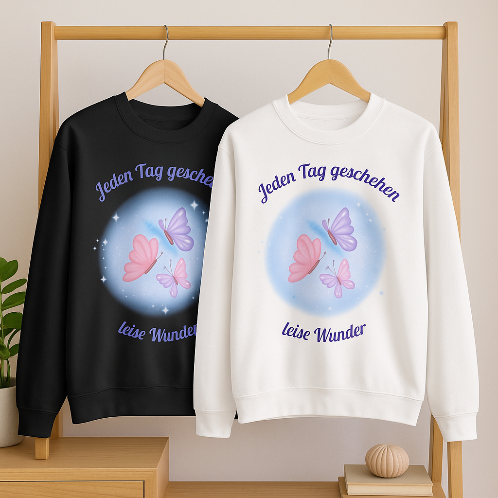 Jeden Tag geschehen leise Wunder Sweatshirt – Schmetterling Sweatshirt – Motivations Sweatshirt Damen & Herren