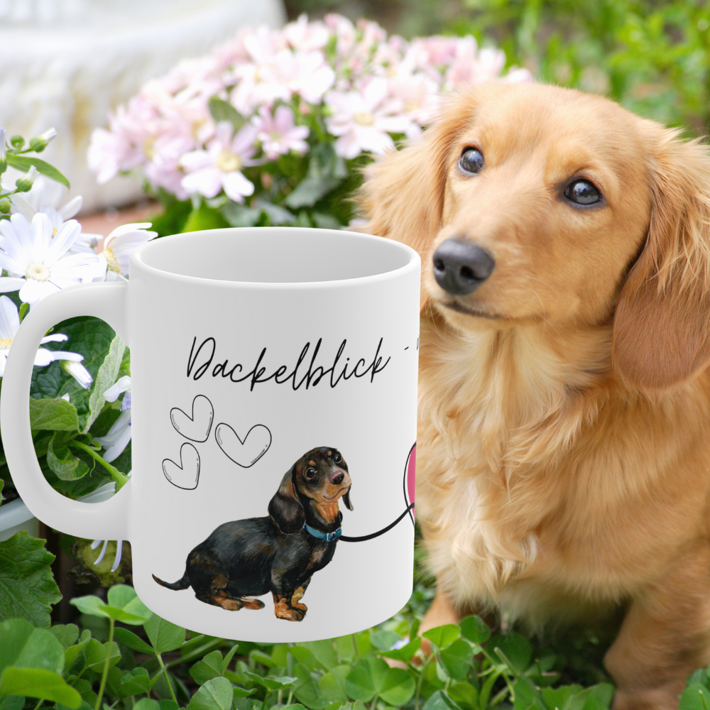 Dackel Tasse – Dackelblick und du bist verloren | Geschenk für Dackelbesitzer | Hundetasse 330 ml