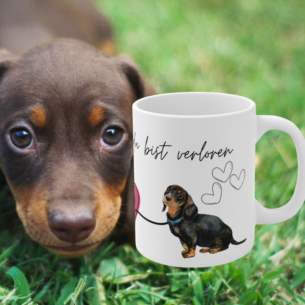 Dackel Tasse – Dackelblick und du bist verloren | Geschenk für Dackelbesitzer | Hundetasse 330 ml