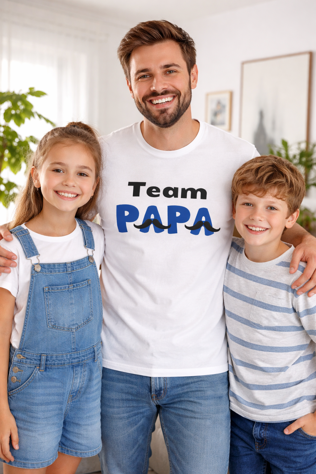 Papa T-Shirt „Team Papa“ – Lustiges Herren Shirt mit Schnurrbart Design – Geschenkidee für Väter