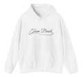 Weißer Unisex Hoodie mit elegantem Schriftzug „Team Braut“ und Herzdetail – ideal für Junggesellinnenabschied, Brautjungfern und Hochzeiten.