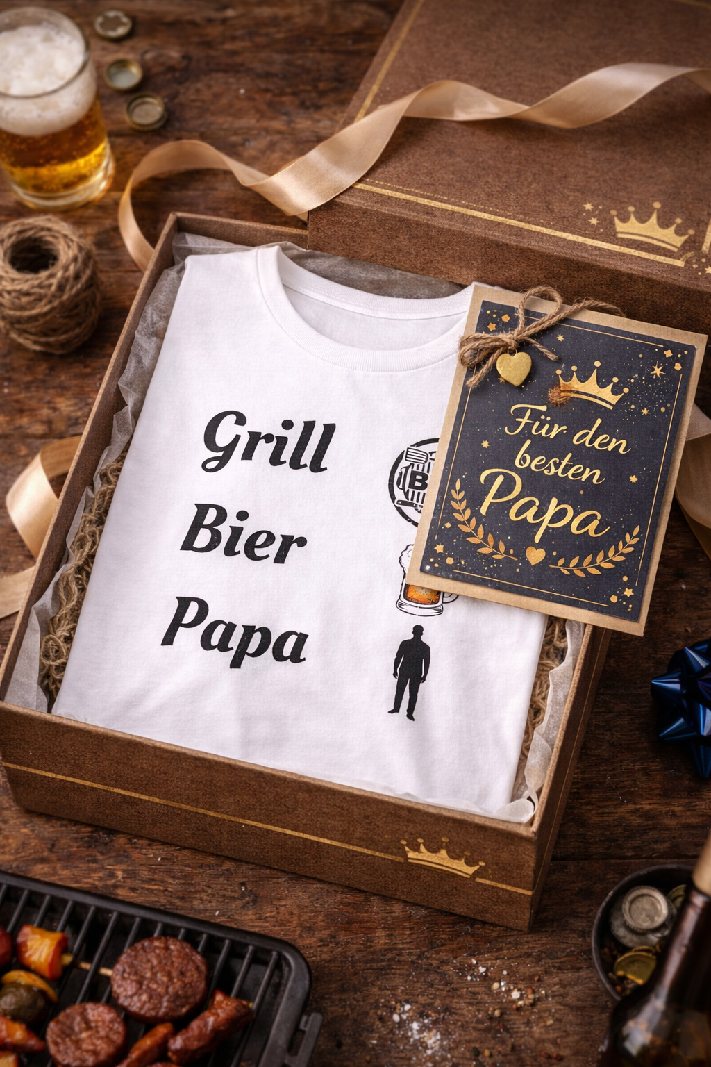 Papa T-Shirt „Grill Bier Papa“ – Lustiges Grillshirt für Väter – BBQ Herren Shirt