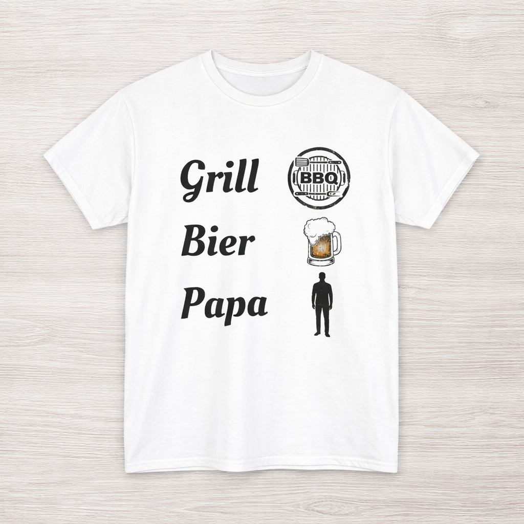 Papa T-Shirt „Grill Bier Papa“ – Lustiges Grillshirt für Väter – BBQ Herren Shirt