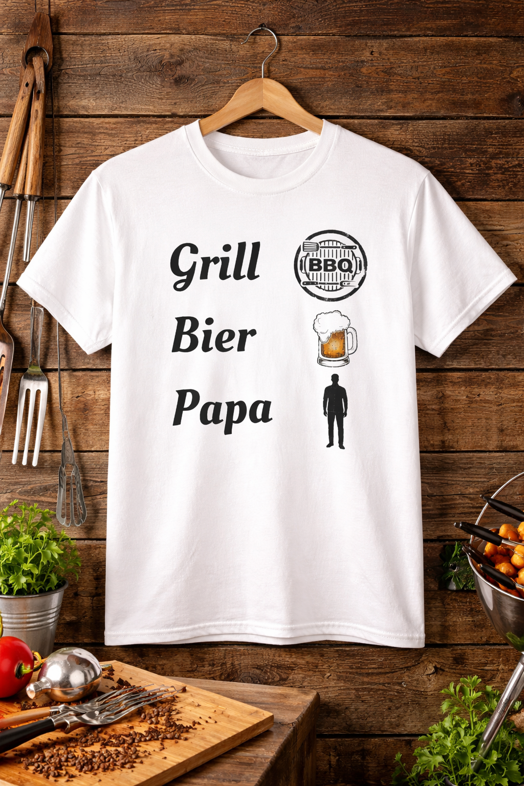 Papa T-Shirt „Grill Bier Papa“ – Lustiges Grillshirt für Väter – BBQ Herren Shirt