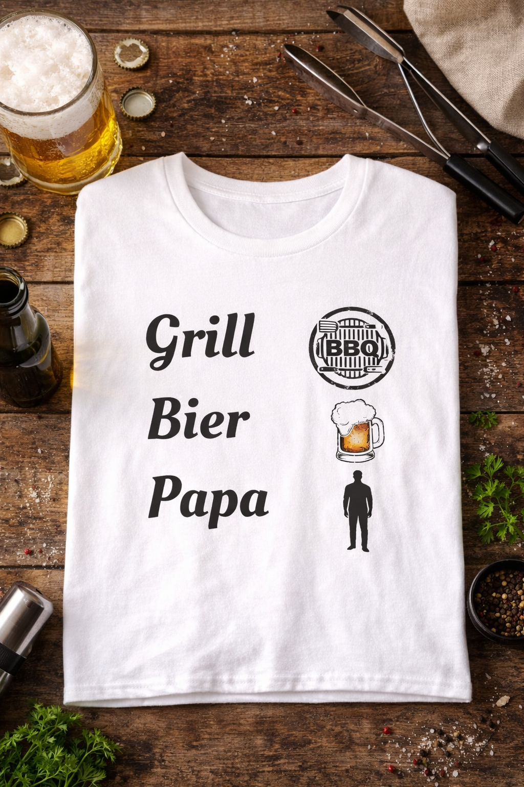 Papa T-Shirt „Grill Bier Papa“ – Lustiges Grillshirt für Väter – BBQ Herren Shirt