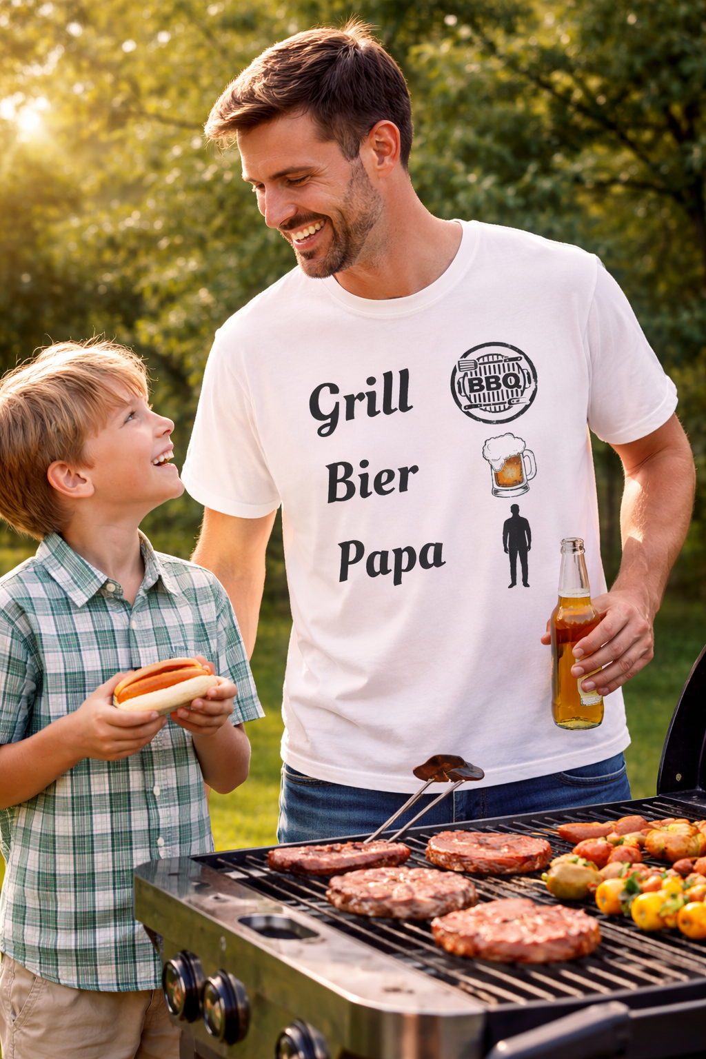 Papa T-Shirt „Grill Bier Papa“ – Lustiges Grillshirt für Väter – BBQ Herren Shirt