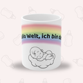 Baby Tasse – Hallo Welt ich bin da | Geschenk zur Geburt | Regenbogen Baby Tasse 330 ml