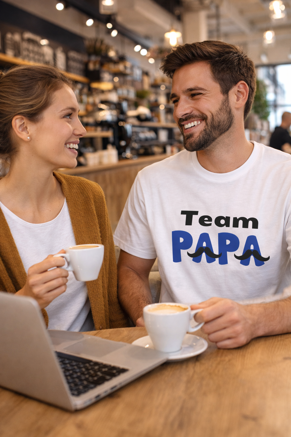 Papa T-Shirt „Team Papa“ – Lustiges Herren Shirt mit Schnurrbart Design – Geschenkidee für Väter