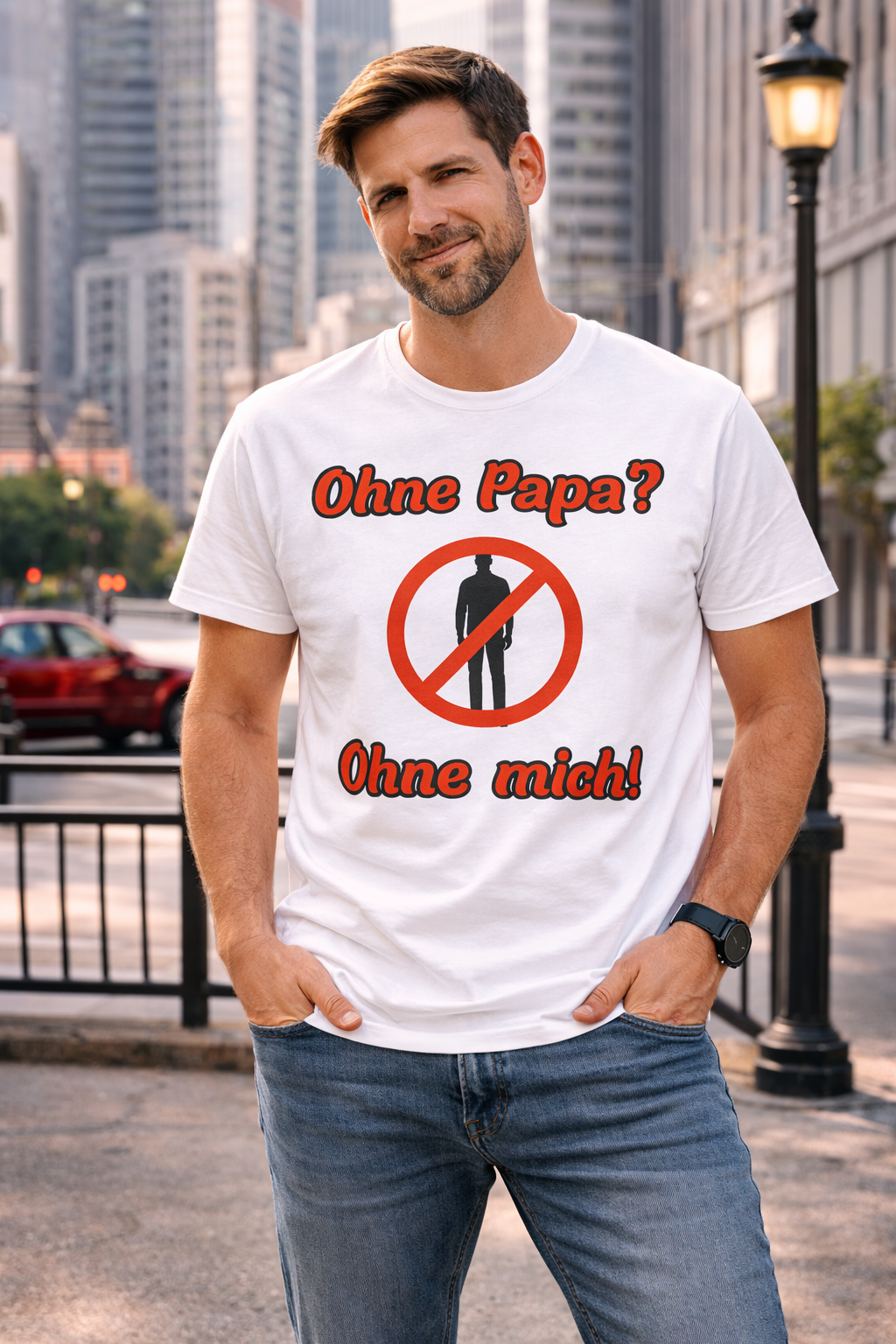 Papa T-Shirt „Ohne Papa? Ohne mich!“ – Lustiges Herren Shirt für Väter – Geschenkidee zum Vatertag
