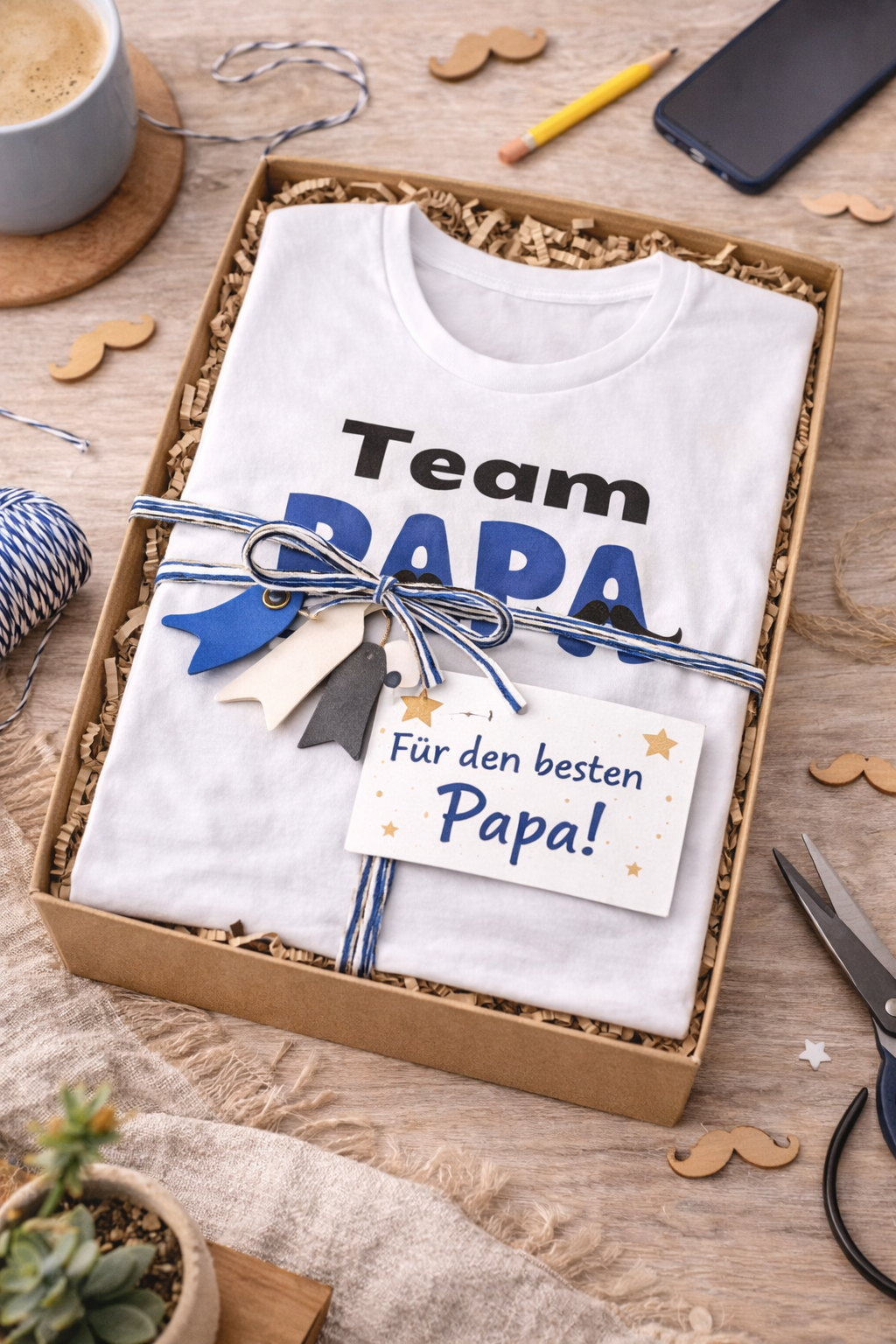 Papa T-Shirt „Team Papa“ – Lustiges Herren Shirt mit Schnurrbart Design – Geschenkidee für Väter